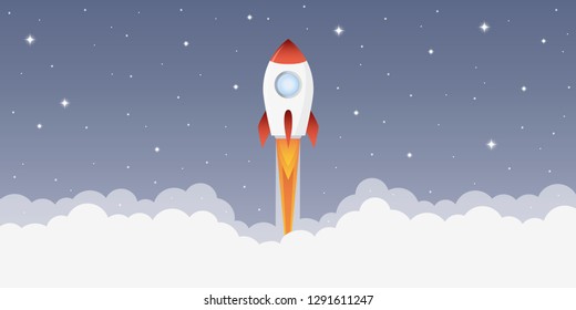 rocket launch into space with starry sky vector illustration EPS10