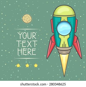 Rocket launch into space with stars and planet in background. copy space for your text. Vector Illustration.