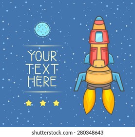 Rocket launch into space with stars and planet in background. copy space for your text. Vector Illustration.