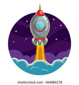 Rocket launch into the space, success concept. Vector illustration.
