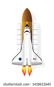 Rocket launch isolated on white background as paper cut art, craft style and business Startup project concept. flat design vector illustration.