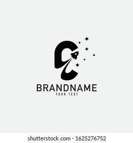 Rocket launch + letter C logo design template