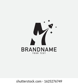 Rocket launch + letter A logo design template