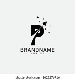 Rocket launch + letter P logo design template