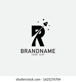 Rocket launch + letter R logo design template