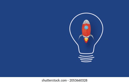 Rocket launch from lightbulb, Creative idea, Concept inspiration business