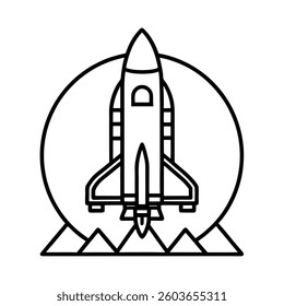 Rocket Launch Line Art Vector.