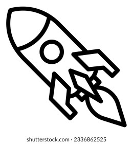 Icono de la línea de lanzamiento del cohete. Símbolo de inicio de negocio, pictograma de estilo de contorno sobre fondo blanco. Signo de lanzamiento de campaña para concepto móvil y diseño web. Gráficos vectoriales