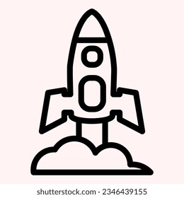 Rocket launch line icon. Spacecraft flying up, getting off the ground. Astronomy vector design concept, outline style pictogram on white use for and app. Eps 10.