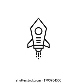Icono de la línea de lanzamiento del cohete. Concepto de símbolo de inicio aislado en fondo blanco. Ilustración del vector