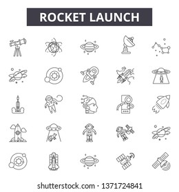 Rocket launch line icons, signs set, vector. Rocket launch outline concept, illustration: launch,rocket,technology,space,design