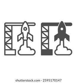 Rocket launch line and solid icon, cosmos concept. Vector graphics. Orbital space rocket, spaceship flight start sign on white background, outline style icon for mobile or web design