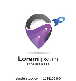 Rocket Launch Location Logo with Map Point Concept