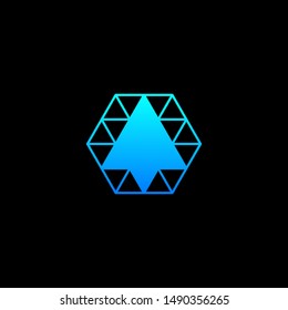 Rocket launch logo, Arrow symbol concept. Hexagon Rocket Logo Template Design. Spaceship startup abstract business logo idea. Corporate identity logotype, company graphic design template - vector