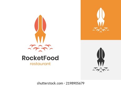 Rocket Launch Logo Concept Combination Fork. Fast Food Delivery Logo Template. Restaurant Food Logo Icon