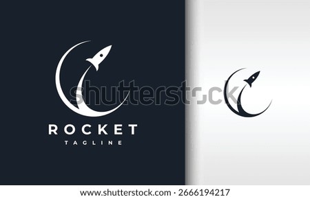 Rocket Launch Logo with Crescent Moon