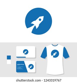 Rocket launch logo design with business card and t shirt mockup