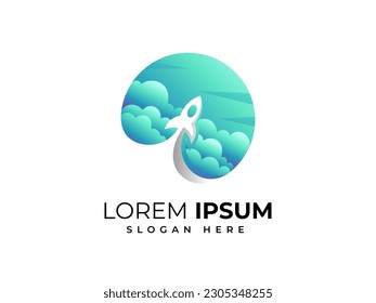 Rocket launch logo design in space