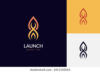 Rocket launch logo icon design with simple outline style graphic element for astronomy, start up identity logo template
