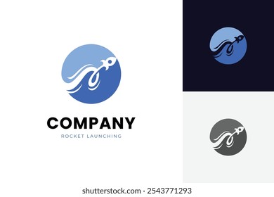 rocket launch logo icon design with world explore graphic concept symbol for astronomy, technology, business start up logo elements