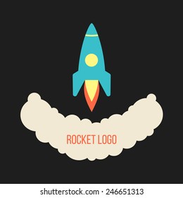 rocket launch logo isolated on black background. concept of startup business. flat style design trendy modern vector illustration