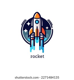 Rocket launch logo template. Vector illustration of a rocket in flat style. icon design template
