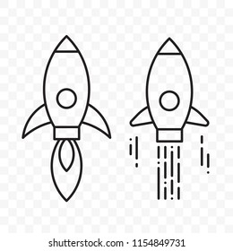 Rocket launch logo or thin line space shuttle vector icons for startup project or space exploration