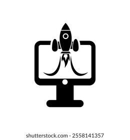 Rocket Launch monitor logo icon. Startup, target, mission logo icon vector.