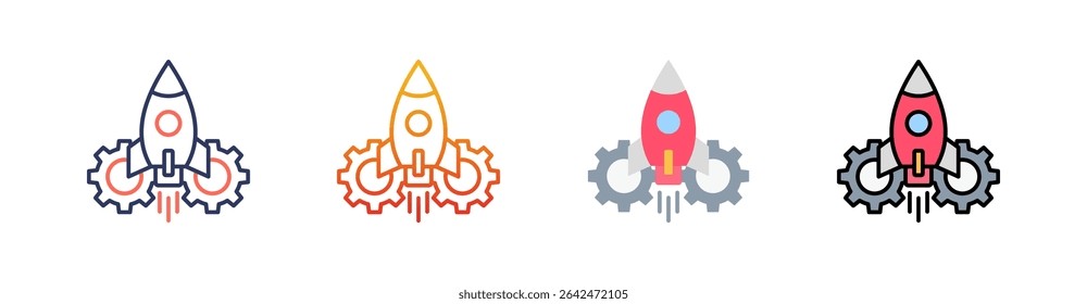 Rocket Launch Multi Style Icon Set Vector