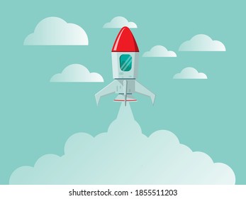 rocket launch new business startup concept vector flat design