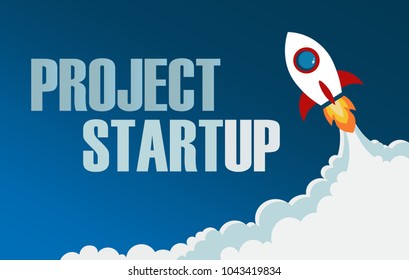 Rocket launch. New project start up concept in flat design style. Space for text. Vector illustration. Startup.