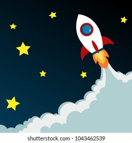 Rocket launch. New project start up concept in flat design style.Vector illustration. Stickers.