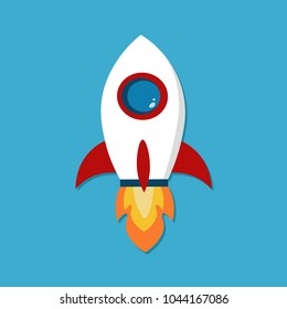 Rocket launch. New project start up concept in flat design style. Vector illustration. Startup. 