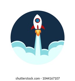 Rocket launch. New project start up concept in flat design style. Vector illustration. Startup.