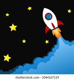 Rocket launch. New project start up concept in flat design style. Vector illustration. Startup. 