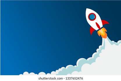 Rocket launch. New project start up concept in flat design style. Space for text. Vector illustration. Startup.