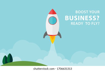 Rocket launch. New project start up concept in flat design style. 