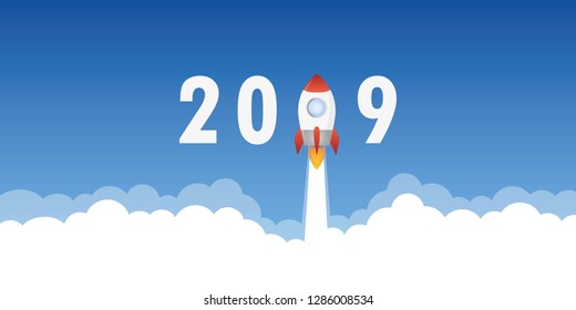 rocket launch to new year 2019 vector illustration EPS10