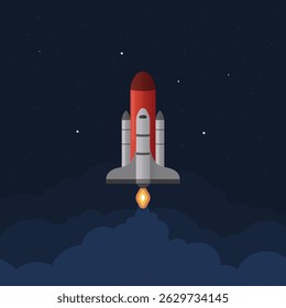 Rocket Launch Night Sky Vector Illustration