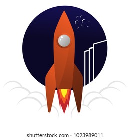 Rocket Launch Night Vector Illustration