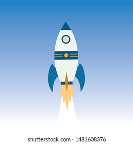 Rocket launch on the clouds and blue sky as paper art,