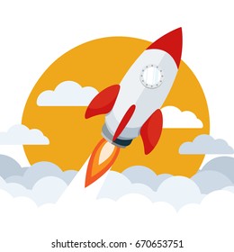 rocket launch on sky cloud flat vector