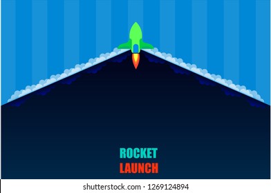 rocket launch open product item detail background dark blue tone vector illustration eps10