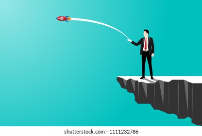 Rocket launch out of hand businessman, Concept business start up. Illustration vector flat
