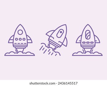 Rocket launch outline icon variants. Spaceship concept icon