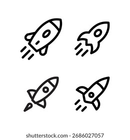 Rocket Launch Outline Icons Set Símbolos de naves espaciales mínimas para el inicio y el crecimiento