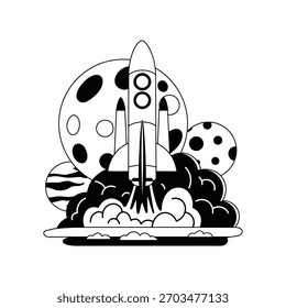 Rocket Launch Outline Illustration EPS 10 File