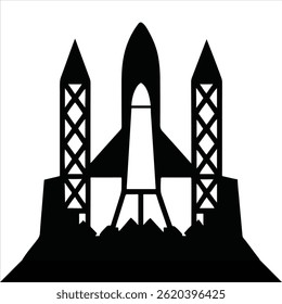 Rocket launch pad missile vector.	