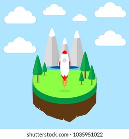 Rocket launch paper cut business idea, illustration vector