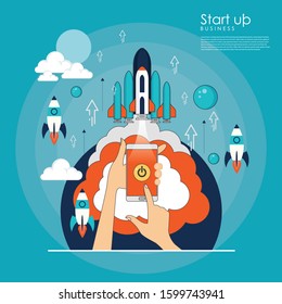 Rocket launch. Project start up and development process. Innovation product,creative idea.